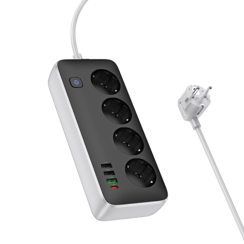Мережевий подовжувач HOCO AC22 Sunlight 4-bit(PD30W/1C3A) desktop socket(EU/GER) (1.5m) Black Київ - фото 2