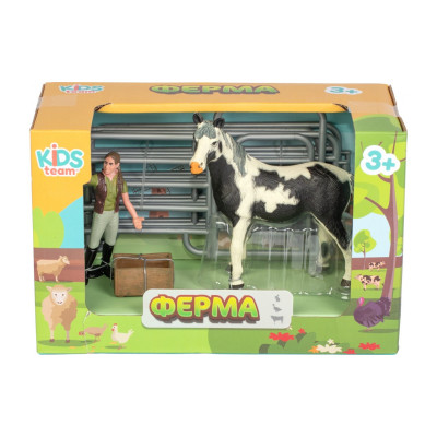 Фигурка Kids Team набор Ферма фермерша и лошадь Американский пейнтхорс,черно-белый окрас (Q9899-X3_3) Винница - изображение 2