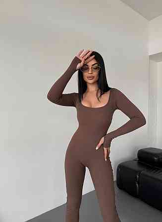 Жіночий стильний повсякденний комбінезон, щільний рубчик трикотаж. Шоколад, 42/44 Одеса