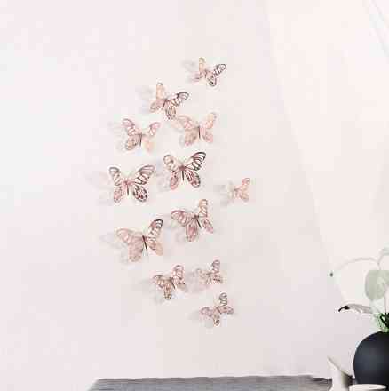 Декор метелики, на скотчі, рожеве золото, в наборі 12штук різних розмірів, пластик Київ