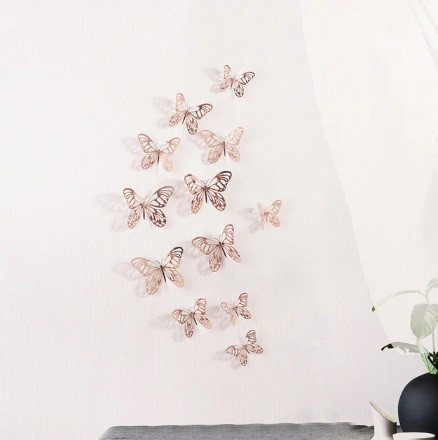 Декор бабочки, на скотче, розовое золото, в наборе 12штук разных размеров, пластик Киев - изображение 1