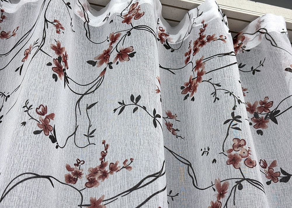Тюль VR-Textil 1327т Flora Батист Білий з теракотово-чорним принтом 300х270 см (42-0029) Київ - фото 8