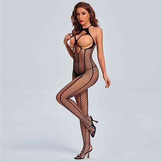 Еротичний бодістокінг з відкритими грудьми та відкритим доступом - Чорний - S/M/L - Еротична білизна Вінниця