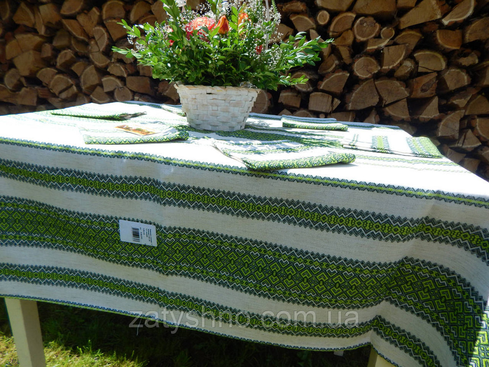 Зеленая вышитая скатерть и салфетки  на льне Киев - изображение 7
