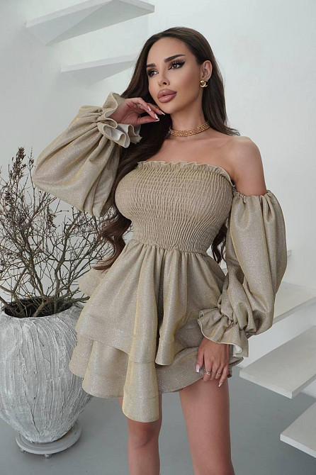 Жіноче романтичне святкове плаття, тканина: люрекс диско Бежевий, 42 Одеса - фото 4