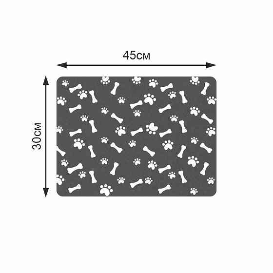 Антиковзний Поглинаючий Швидковисихаючий Килимок під миски для домашніх тварин Кісточки 30 х 45 см Чорний Буча