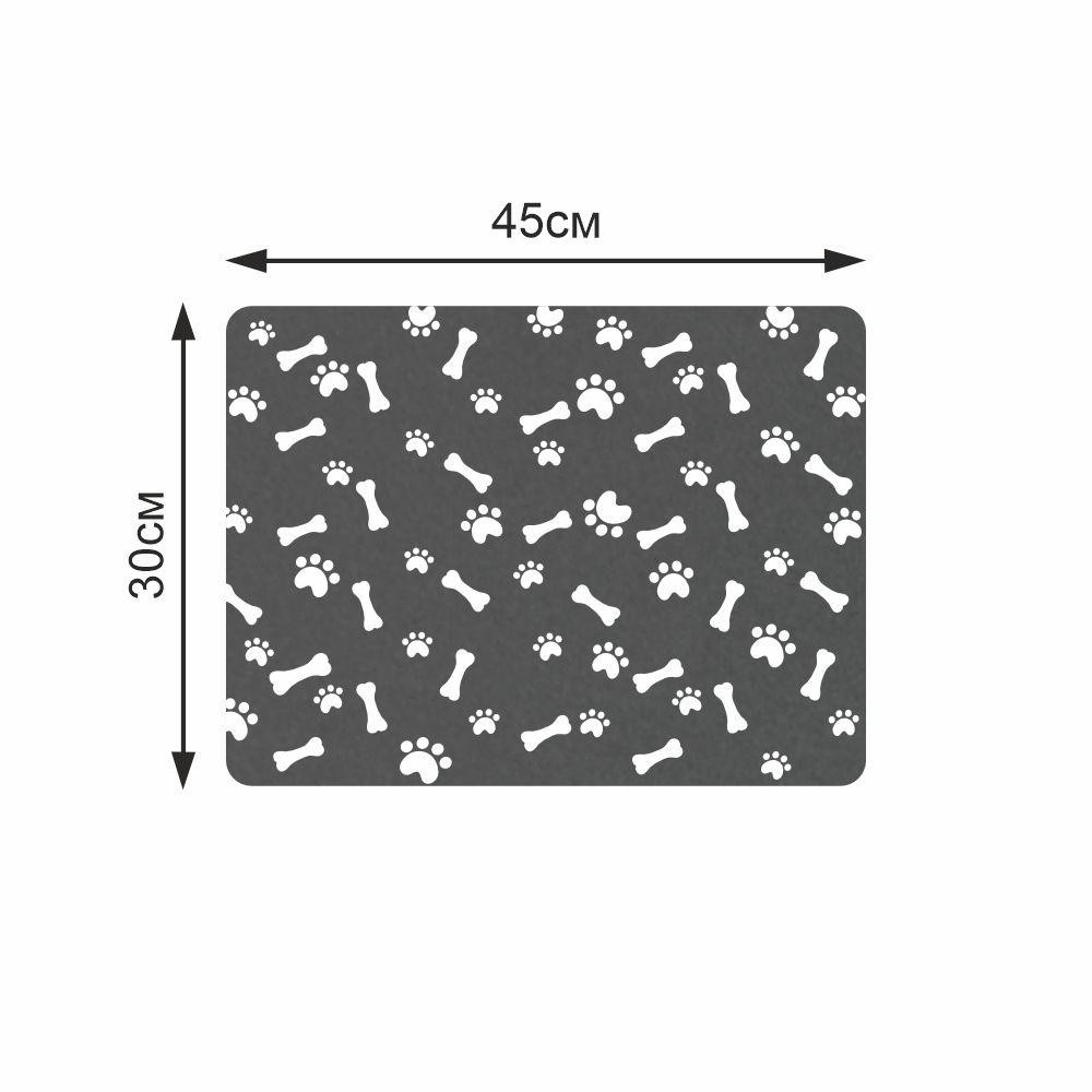 Антискользящий Поглощающий Быстросохнущий Коврик под миски для домашних животных Косточки 30 х 45 см Черный Буча - изображение 2