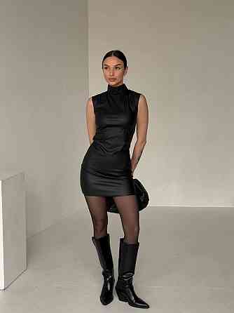 Женское базовое мини платье из эко кожи Черный, 46/48 Одесса