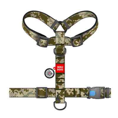 Шлей для собак WAUDOG Nylon анатомическая H-образная с QR-паспортом "Милитари" пластиковый фастекс XL (323-4026) Винница