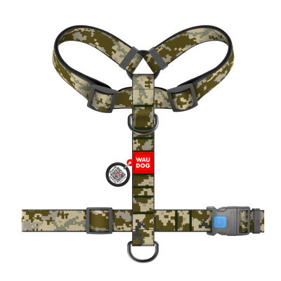 Шлея для собак WAUDOG Nylon анатомічна H-подібна з QR-паспортом "Мілітарі" пластиковий фастекс XL (323-4026) Вінниця - фото 2