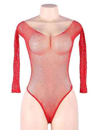 Боди в сетку Star Night Sparkle с длинными рукавами и открытыми плечами, красный Sex Aura Киев
