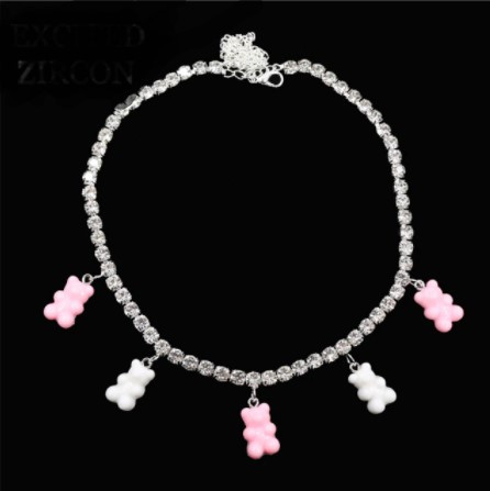 Ожерелье с мишками розовый + белый - длина 35см + 22см, (ругелируется), смола, цинковый сплав Киев - изображение 1