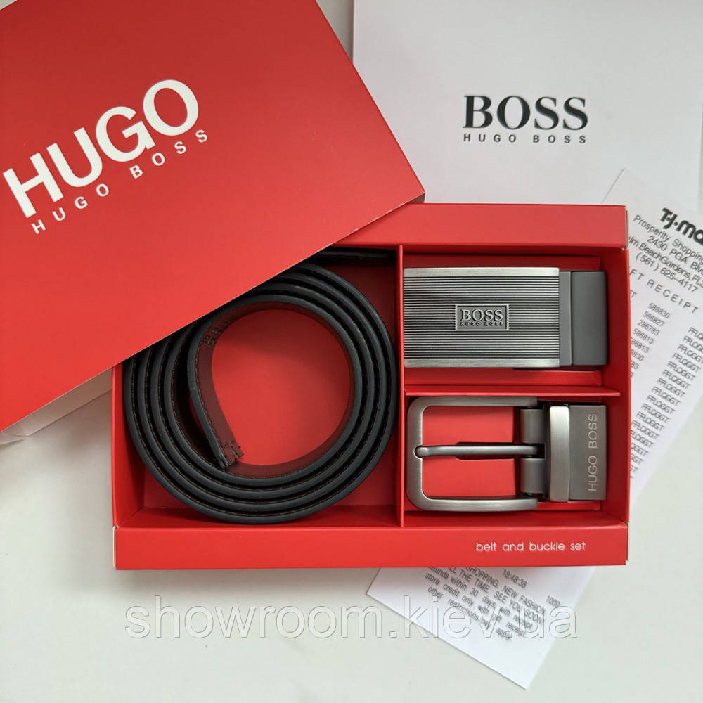 Чоловічий подарунковий набір (ремінь із двома пряжками) H.Boss (218) Київ - фото 9