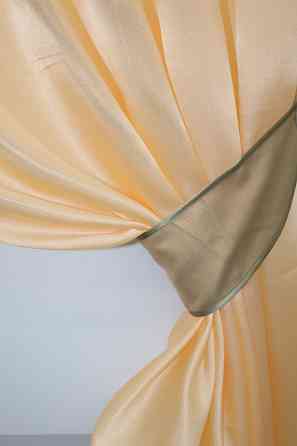 Кухонные шторы VR-Textil № 073к с ламбрекеном и подхватами персиковый с бежевым 265х170 см (52-0188) Киев