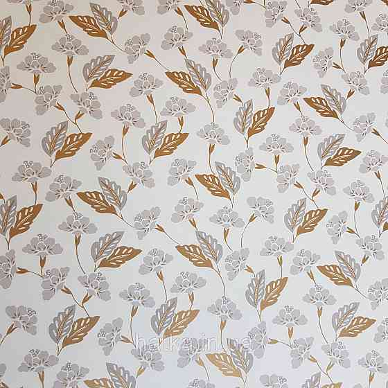 Шпалери вінілові на флізелін Caselio Mystery 0.53х10 м маленькі яскраві квіти листя сірі золотисті на білому Київ