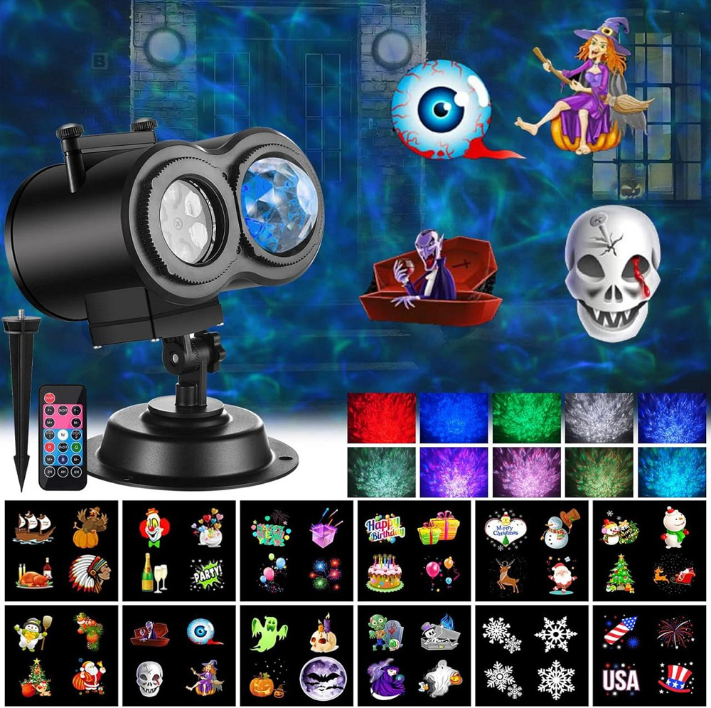 Светодиодный проектор для Рождества Нового года Хэллоуина 12 слайдов 10 цветов праздничное освещение с пультом Киев - изображение 2