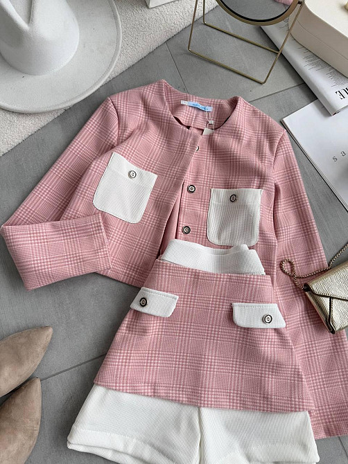 Женский спелый костюм тройка клетка шерсть; шорты вавилка Пудра, 44/46 Одесса - изображение 7