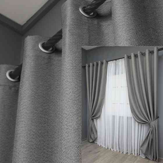 Комплект штор на люверсах VR-Textil Лен-блэкаут 1797ш Серый 150х250см 2 шт (37-0264) Киев