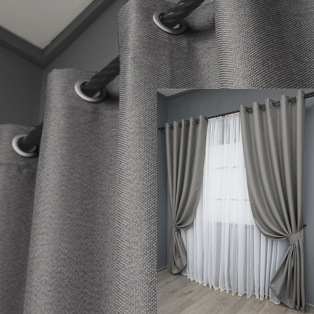 Комплект штор на люверсах VR-Textil Лен-блэкаут 1797ш Серый 150х250см 2 шт (37-0264) Киев - изображение 1