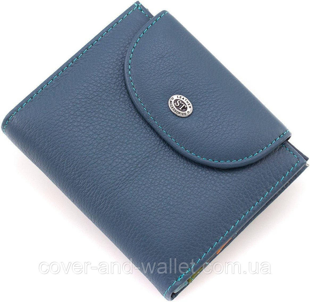 Стильний компактний жіночий гаманець синього кольору із хлястиком на магніті ST Leather Київ - фото 3