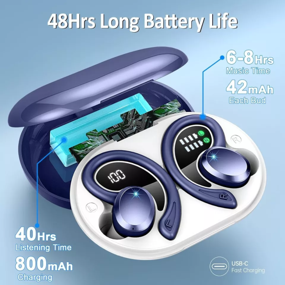 Беспроводные наушники Rulefiss Q38 Bluetooth 5.3 TWS | Hi-Fi, HD-микрофон, 48 часов, IP7, LED-дисплей, Sapphire Blue Киев