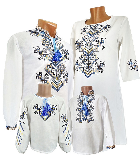 Жіноча білосніжна вишита сукня  «Дерево життя» з синьо-жовтим орнаментом Київ - фото 4