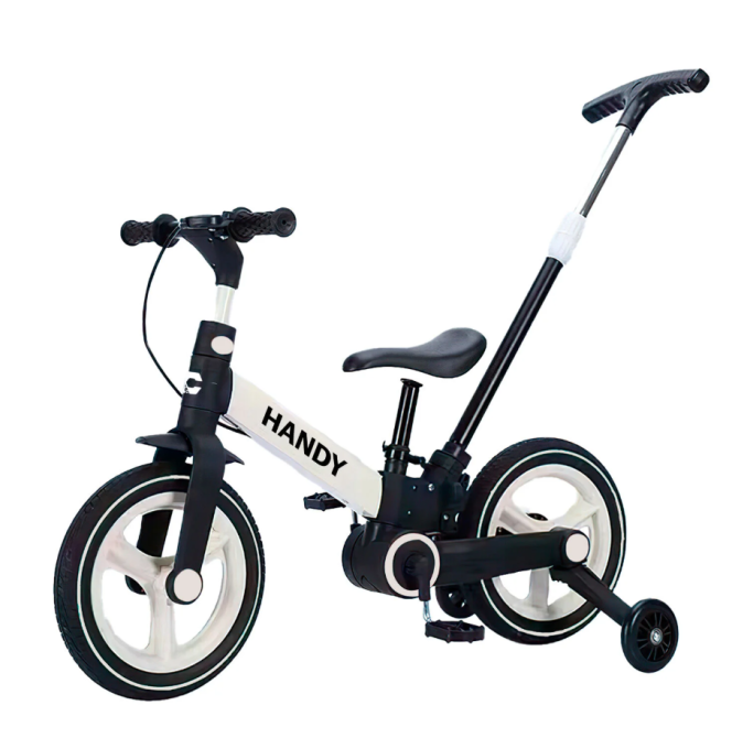 Велобіг-трансформер Corso колеса PU 12'' батьківська ручка знімні педалі ручне гальмо допоміжні бічні колеса Чорно-білий (1068-92) Чернигов - изображение 1