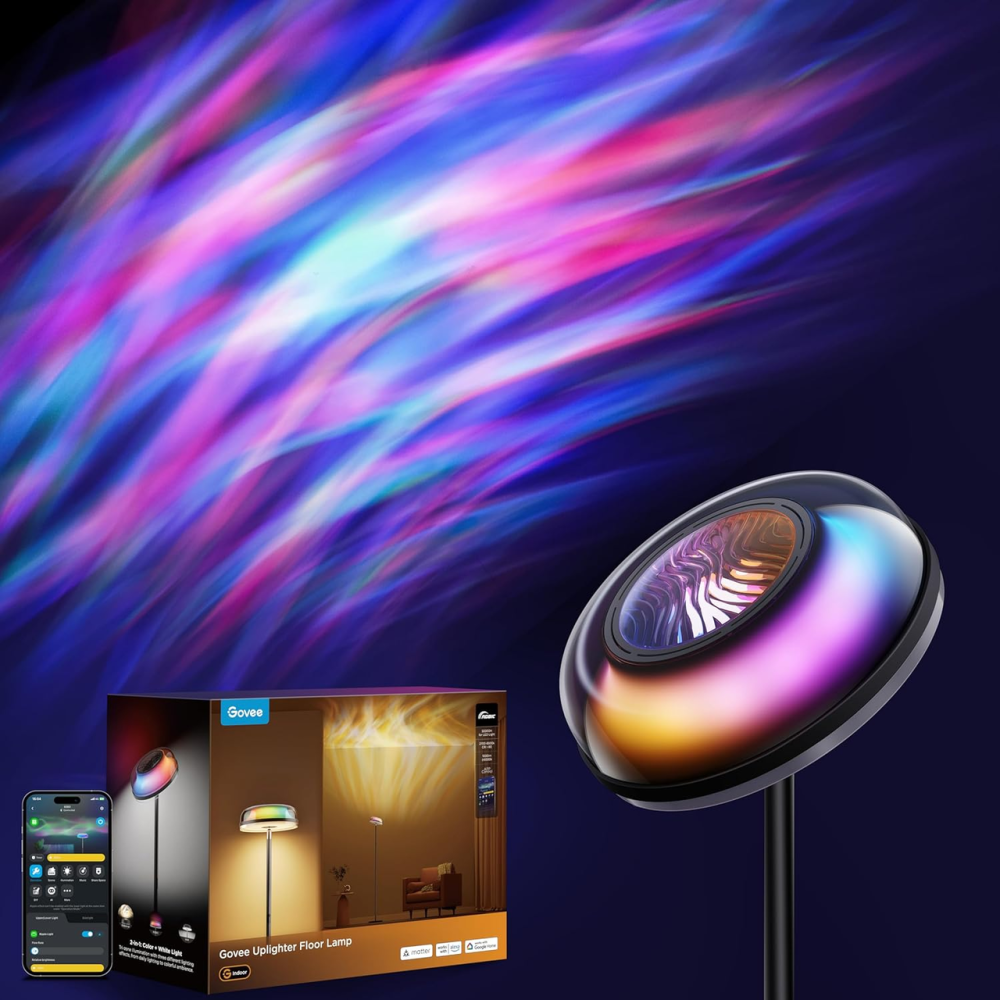 Розумний торшер Govee Uplighter RGBIC з ефектом водяних брижів: LED лампа 2 в 1, SmartThings, Alexa, Matter, білий/кольоровий Київ - фото 2