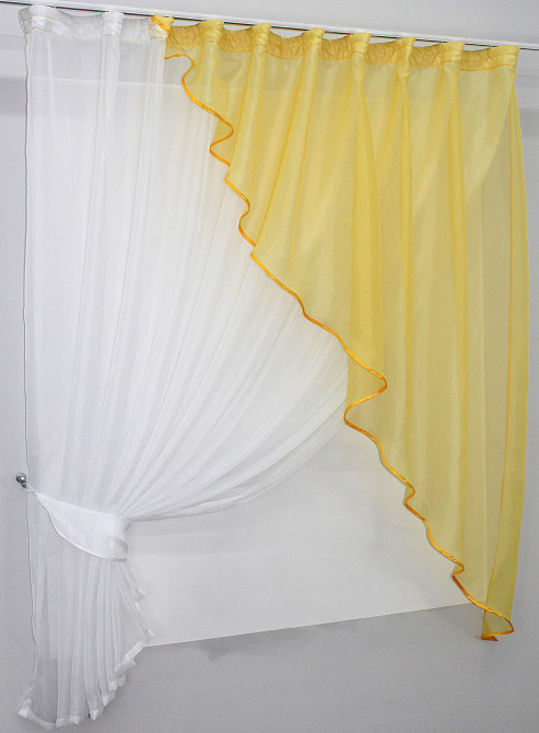 Кухонная занавеска VR-Textil № 069к желтый с белым 280х170 см (50-096) Киев - изображение 2
