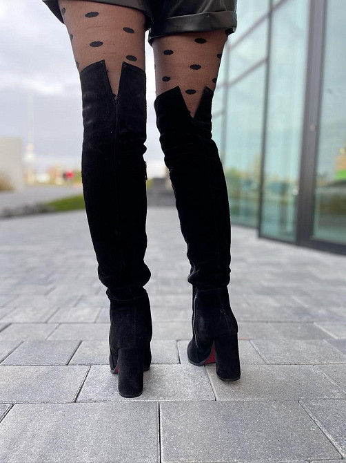 Nivelle Ботфорти жіночі з натуральної замші чорні демісезонні весна-осінь на підборах 10 см. р. Коломия - фото 5