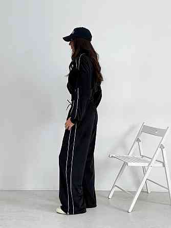 Женский повседневный велюровый костюм двойка: кофта и брюки Черный, 42/46 Одесса