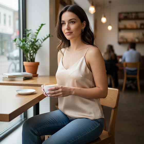 Шелковая майка на тонких бретельках Бежевый XS/S Харьков