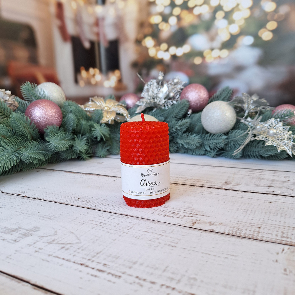 Восковая свеча из цветной вощины 8,5 см. Цвет - красный. Одесса - изображение 2