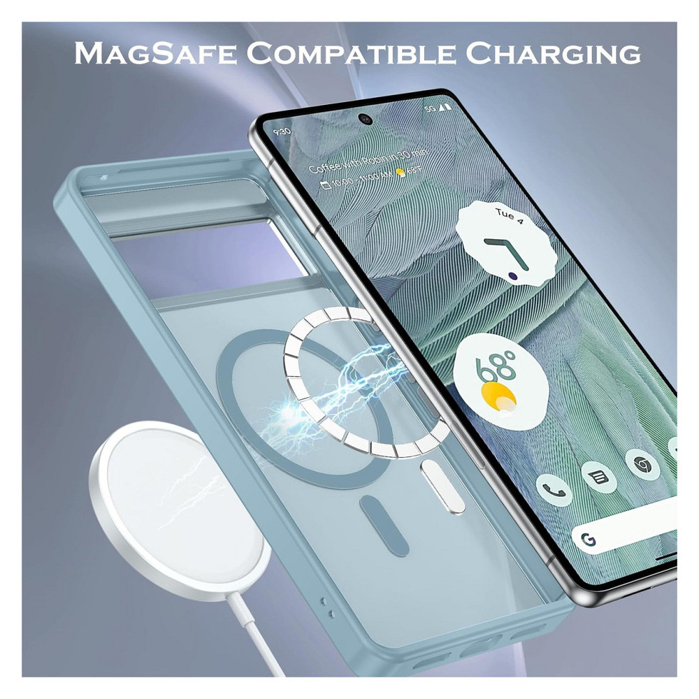 Чохол накладка YINLAI для Google Pixel 7 Pro сумісний з MagSafe прозорий матовий тонкий ударостійкий сіро-синій пластик Київ - фото 2
