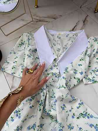 Жіноче принтоване мініплаття на ґудзиках із білим коміром турецький штапель/софт Білий 2, 42/44 Одеса