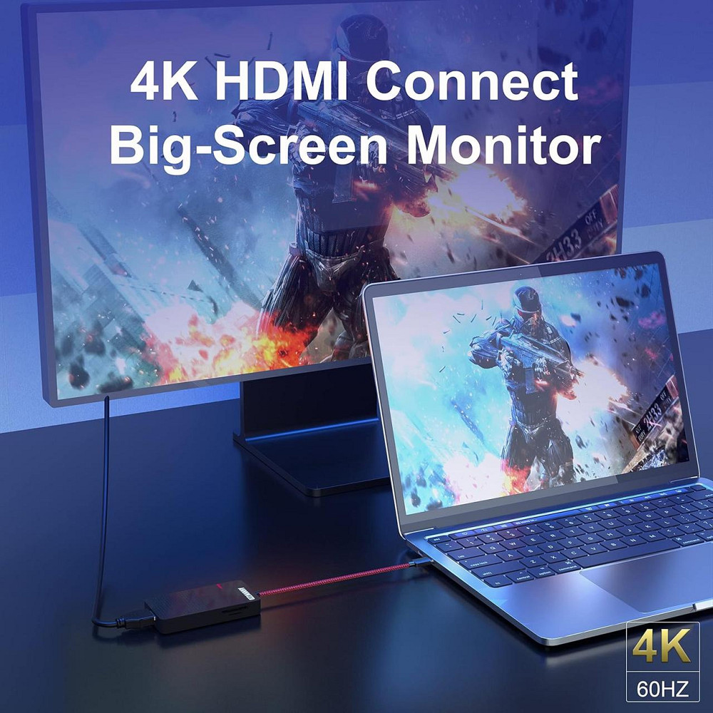 Док-станция 7в1, USB-C хаб с HDMI 4K, USB 3.0, кардридерами SD/TF, PD зарядкой 100W черный HUB Type-C PD 100Вт Киев - изображение 6