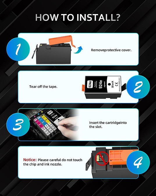 Картриджі для принтера KINGJET 924 HP 924 для HP OfficeJet 8120e 8122e 8124e 8125e OfficeJet Pro 8130e/8132e/8134e/8138e Днепр - изображение 4