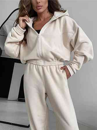 Жіночий стиглий повсякденний теплий костюм тринитка на флісі Молочний, 46/48 Одеса