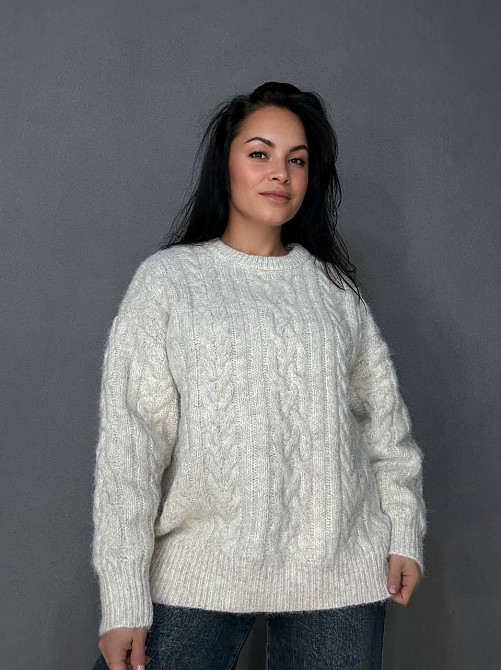 Светр жіночий A-N 3324 оверсайз крупна в’язка букле коси довгий one size, молочний, one size Київ - фото 12