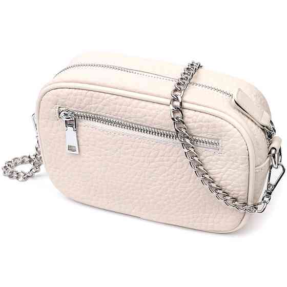 Кожаная сумка декорированная металлическими кнопками Vintage 22334 Белая Киев