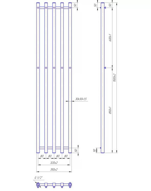 Водяной полотенцесушитель Mario INOX Туб Куб 1500х350/320 Киев - изображение 3