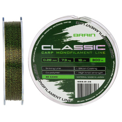 Волосінь Brain Classic Carp Line 3D (camo) 300m 0.28mm 18lb 7.9kg (1858.81.06) Вінниця - фото 1