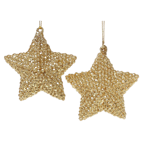 Набір ялинкових прикрас Зірка 2шт 7,5см золото глітер БОНА ДИ Житомир - фото 1