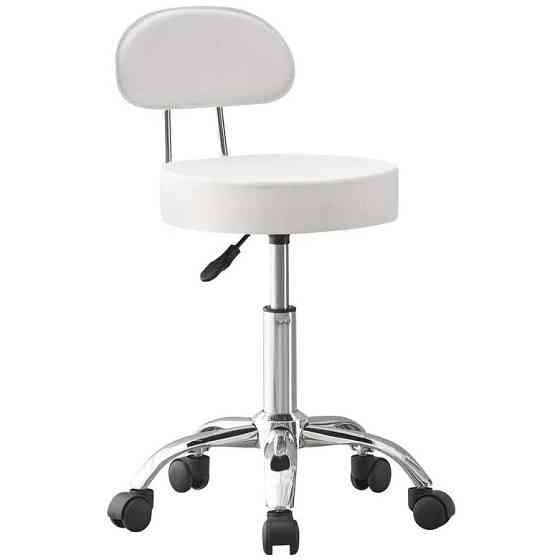 Крісло табурет на колесах зі спинкою кругле Bonro B-491 стілець майстра косметолога Білий Київ