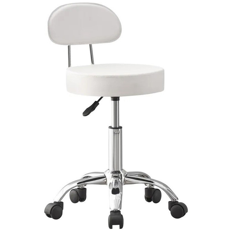 Крісло табурет на колесах зі спинкою кругле Bonro B-491 стілець майстра косметолога Білий Київ - фото 1