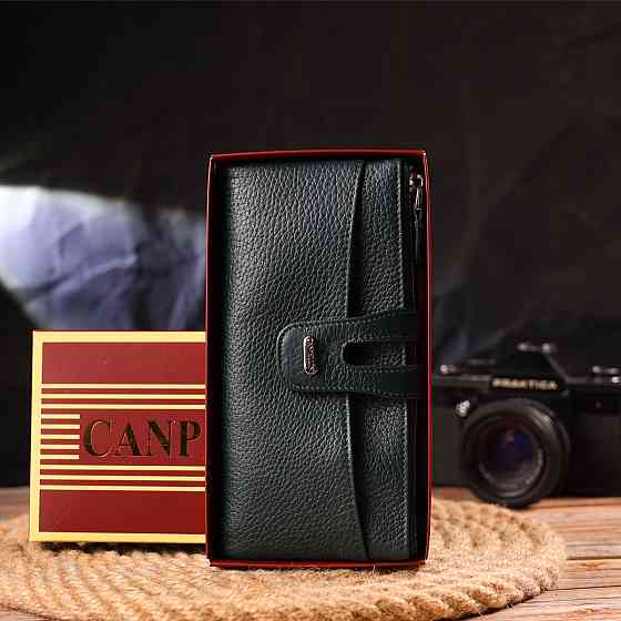 Місткий гаманець з натуральної зернистої шкіри CANPELLINI 21633 Зелений Київ