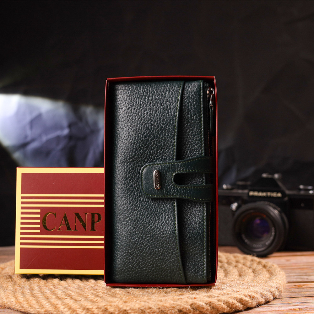 Місткий гаманець з натуральної зернистої шкіри CANPELLINI 21633 Зелений Київ - фото 1