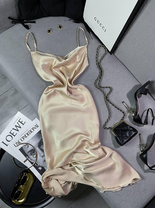 Женское романтическое элегантное платье шелк Бежевий, 44/46 Одесса - изображение 5