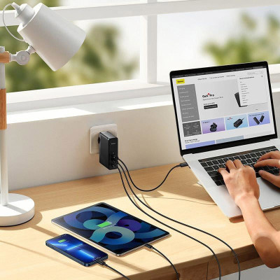 Зарядний пристрій Baseus 2xUSB-C 140W + 1xUSB GaN + cable USB-C to USB-C black (CCGP100201) Вінниця - фото 3
