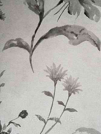 Шпалери вінілові на флізелін Marburg Shades гарячого тиснення квіти прованський стиль чорні на ясно сірому Київ